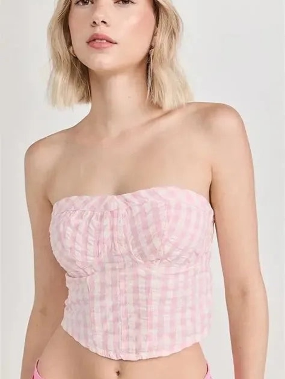 Free People Leilani Gingham Tube Top Crop Pink Gingham Size XS